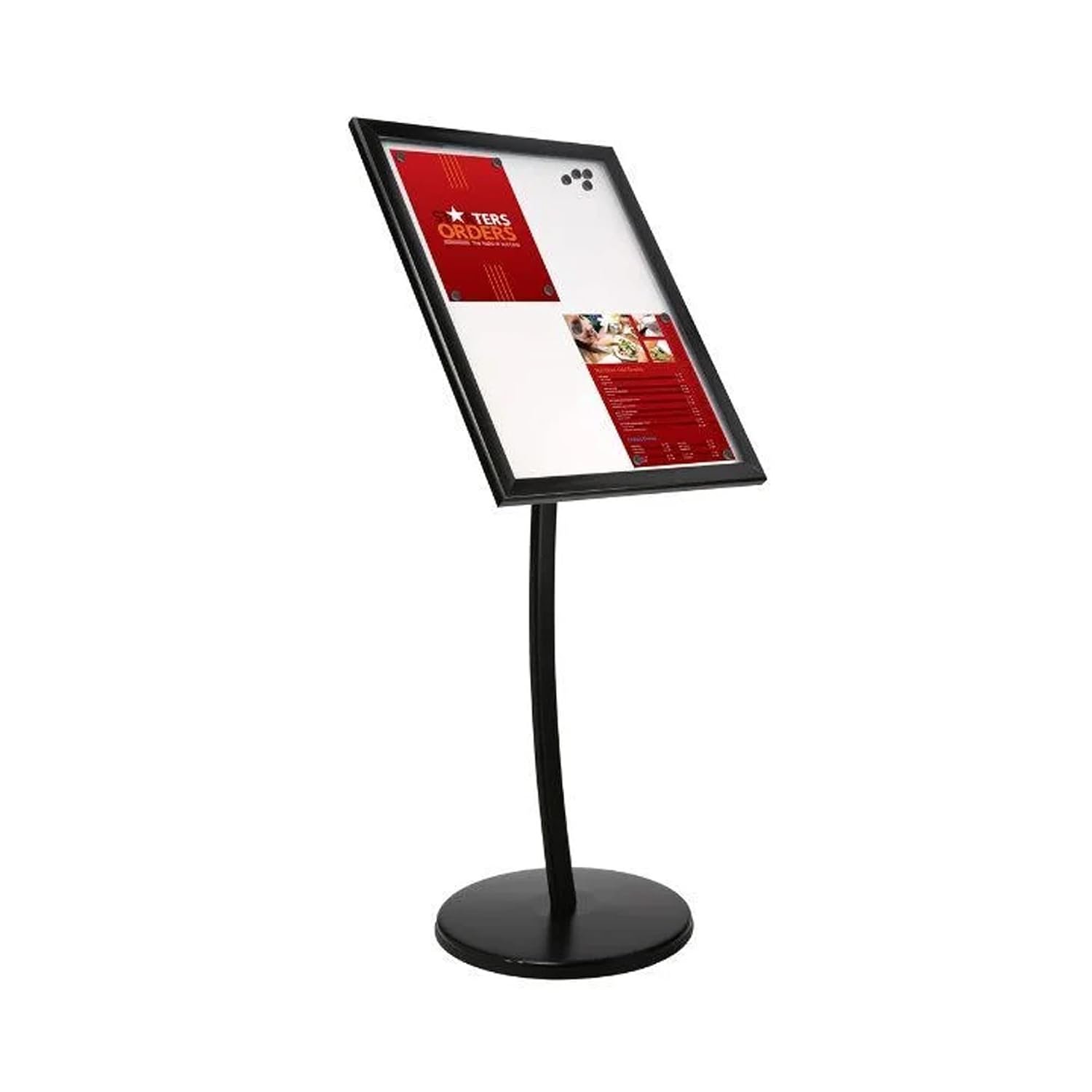 M&T Displays Universal Magnetic Showboard with Magnet 4x(8.5x11) inch Lockable Pedestal Menu Holder Floor Standing Aluminum Front Loading Easy Open Poster Advertisement for...