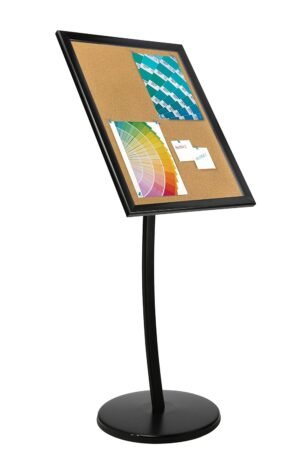 M&T Displays Universal Showboard with Cork Post 4x(8.5x11) inch Black Lockable Pedestal Menu Holder Floor Standing Aluminum Front Loading Easy Open Poster Advertisement for...