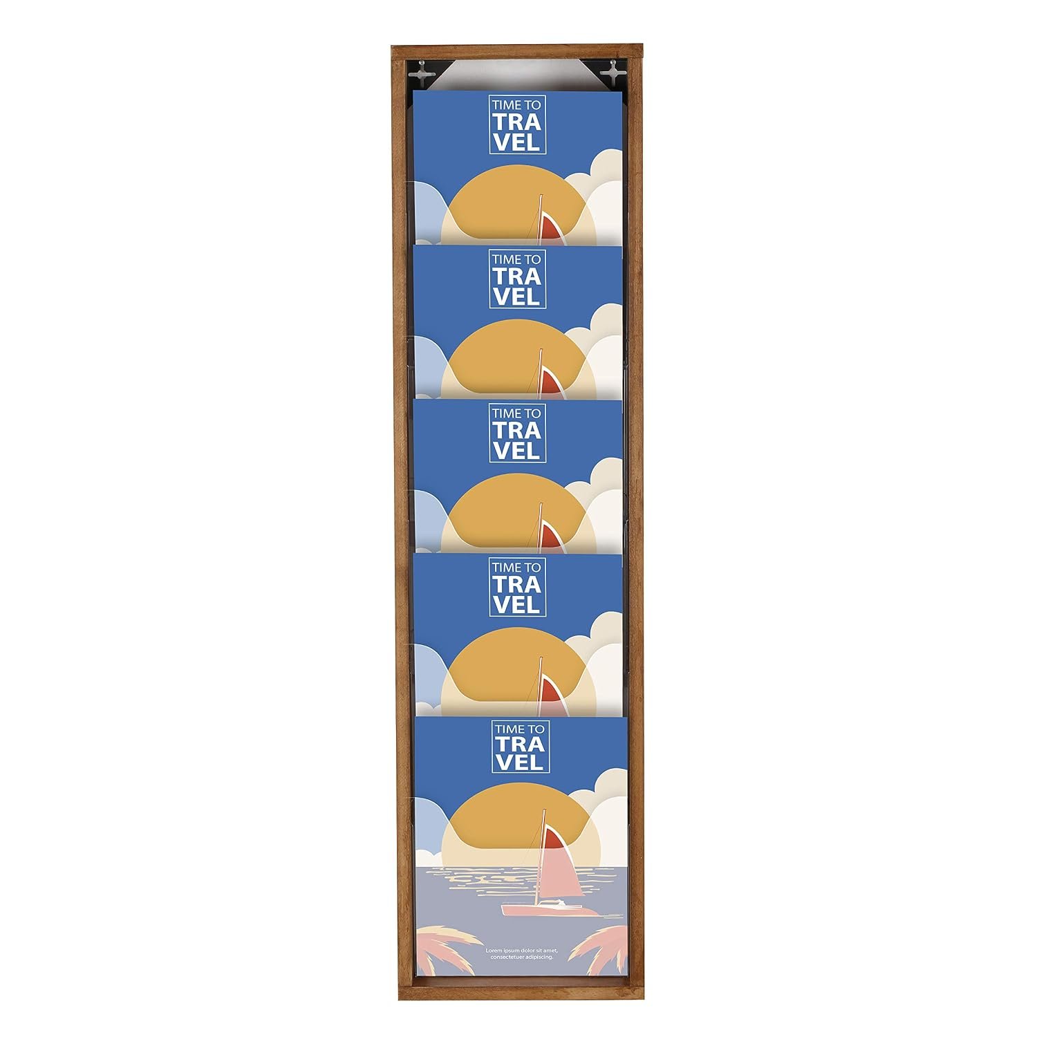 M&T Displays Wal Mount Dark Wood Magazine Brochure Rack Wooden Leaflet Literature Catalog Holder Easy Assembly Durable Clear PET G Pocket 5x(8.5x11) Inch for School Office...