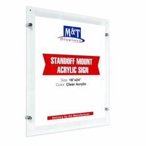 M&T Displays Wall Mount Floating Clear Acrylic Frameless Picture Frame with Brushed Silver Standoff Hardware and Magnets for 18x24 inch Sign Poster Photo Document Certificate...