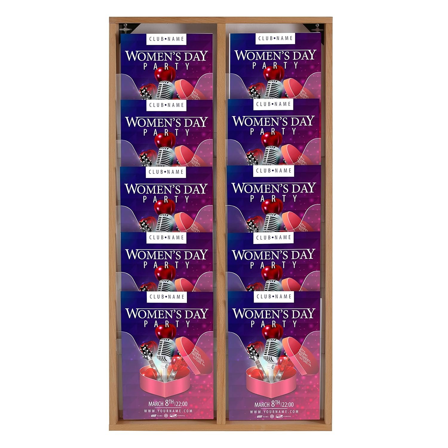M&T Displays Wall Mount Natural Wood Magazine Brochure Rack Wooden Leaflet Literature Catalog Holder Easy Assembly Durable Clear PET G Pocket 10x(8.5x11) Inch for School Office...