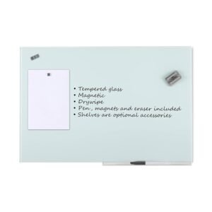 M&T Displays Wall Mounting Tempered Glass Dry Erase Write On Board Set Clear with Whiteboard Marker 4 Magnetic Pins for Office School Home Kids (15.73x23.63 inch)