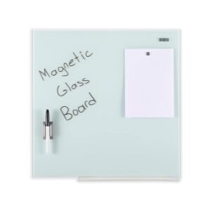 M&T Displays Wall Mounting Tempered Glass Dry Erase Write On Board Set Clear with Whiteboard Marker 4 Magnetic Pins for Office School Home Kids (17.72x17.72 inch)