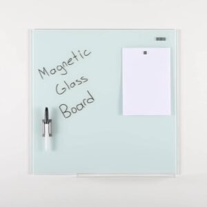 M&T Displays Wall Mounting Tempered Glass Dry Erase Write On Board Set Clear with Whiteboard Marker 4 Magnetic Pins for Office School Home Kids (13.78x13.78 inch)