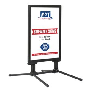 M&T Displays Weather and Wind Resistant Outdoor Double Sided Pavement Curb Sidewalk Sign Holder Floor Standing Black Snap Frame SwingPro 22x28 Inches Aluminum
