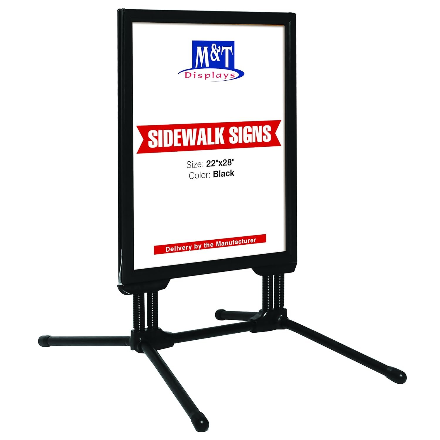 M&T Displays Weather and Wind Resistant Outdoor Pavement Curb Sidewalk Sign Holder Reusable Durable Floor Standing Black Slide-in Frame SwingPro 22x28 Inches Aluminum