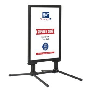 M&T Displays Weather and Wind Resistant Outdoor Reusable Durable Pavement Curb Sidewalk Sign Holder Floor Standing Black Snap Frame SwingPro 22x28 Inches Aluminum