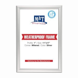 M&T Displays Weatherproof Snap Poster Frame 11x17 Inch Silver 1" Aluminum Profile Front Loading Wall Mounting Picture Photo Document Certificate Sign Holder Mitered Corner Anti...