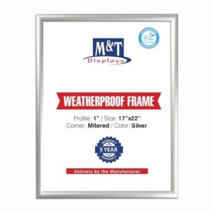 M&T Displays Weatherproof Snap Poster Frame 17x22 Inch Silver 1" Aluminum Profile Front Loading Wall Mounting Picture Photo Document Certificate Sign Holder Mitered Corner Anti...