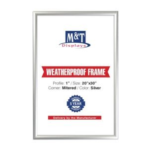 M&T Displays Weatherproof Snap Poster Frame 20x30 Inch Silver 1" Aluminum Profile Front Loading Wall Mounting Picture Photo Document Certificate Sign Holder Mitered Corner Anti...