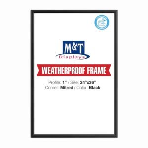 M&T Displays Weatherproof Snap Poster Frame 24x36 Inch Black 1" Aluminum Profile Front Loading Wall Mounting Picture Photo Document Certificate Sign Holder Mitered Corner Anti...