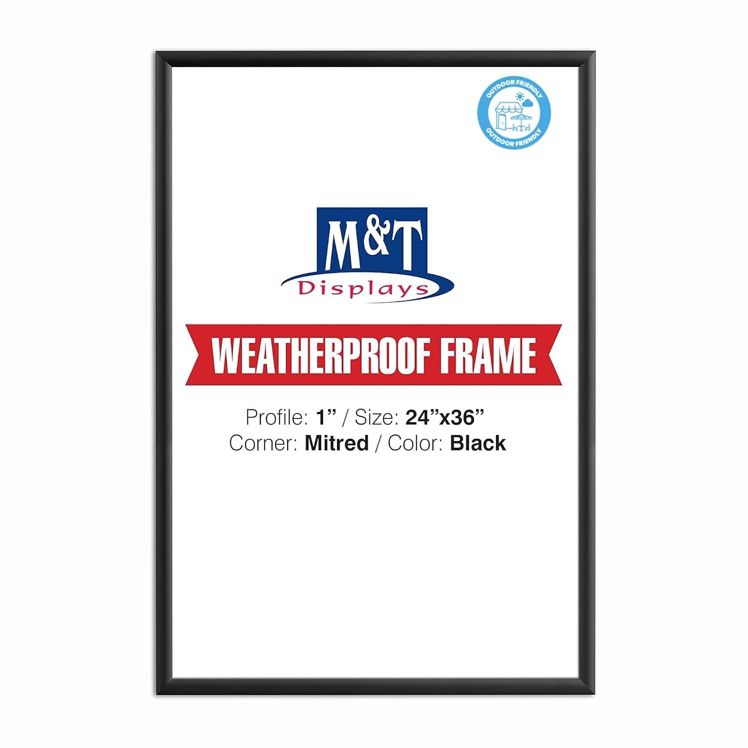 M&T Displays Weatherproof Snap Poster Frame 24x36 Inch Black 1" Aluminum Profile Front Loading Wall Mounting Picture Photo Document Certificate Sign Holder Mitered Corner Anti...