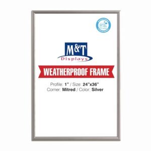 M&T Displays Weatherproof Snap Poster Frame 24x36 Inch Silver 1" Aluminum Profile Front Loading Wall Mounting Picture Photo Document Certificate Sign Holder Mitered Corner Anti...