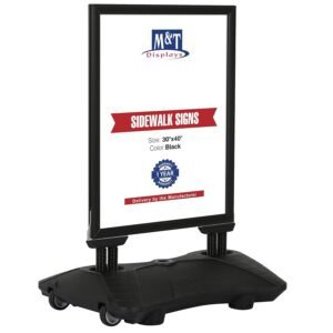 M&T Displays WindPro Lite Weather and Wind Resistant Outdoor Pavement Curb Sidewalk Sign Holder for 30x40 Inch Posters Black Aluminum Easy Front Loading Snap Frame Durable LDPE...