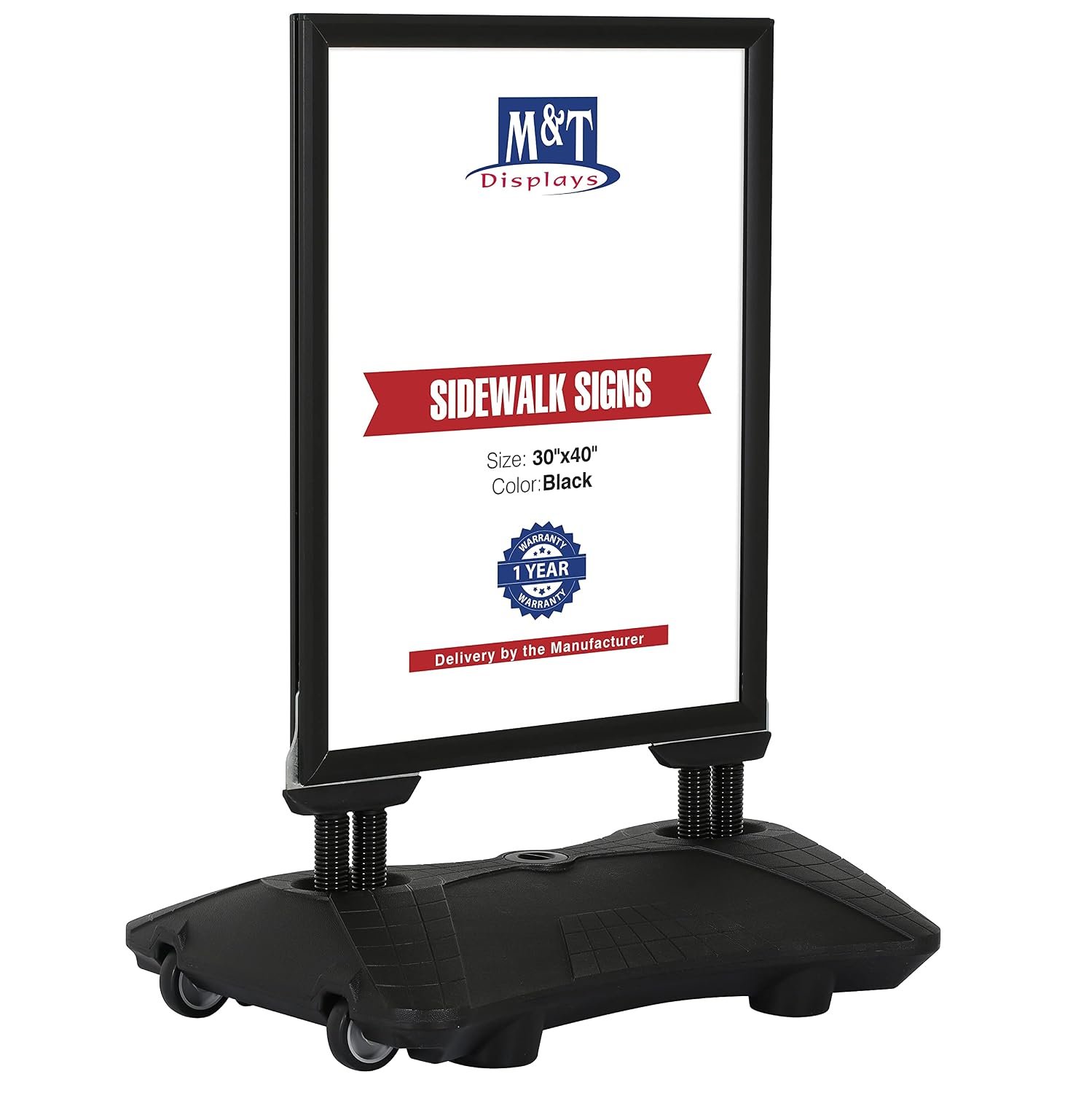 M&T Displays WindPro Lite Weather and Wind Resistant Outdoor Pavement Curb Sidewalk Sign Holder for 30x40 Inch Posters Black Aluminum Easy Front Loading Snap Frame Durable LDPE...