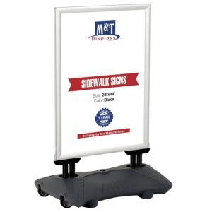 M&T Displays WindPro Lite Weather and Wind Resistant Outdoor Pavement Curb Sidewalk Sign Holder for 28x44 Inch Posters Silver Aluminum Easy Front Loading Snap Frame Durable LDPE...