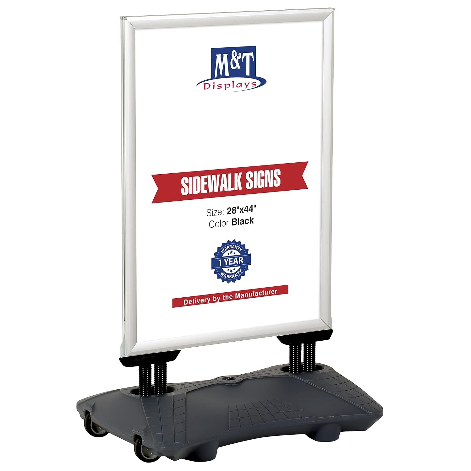 M&T Displays WindPro Lite Weather and Wind Resistant Outdoor Pavement Curb Sidewalk Sign Holder for 28x44 Inch Posters Silver Aluminum Easy Front Loading Snap Frame Durable LDPE...