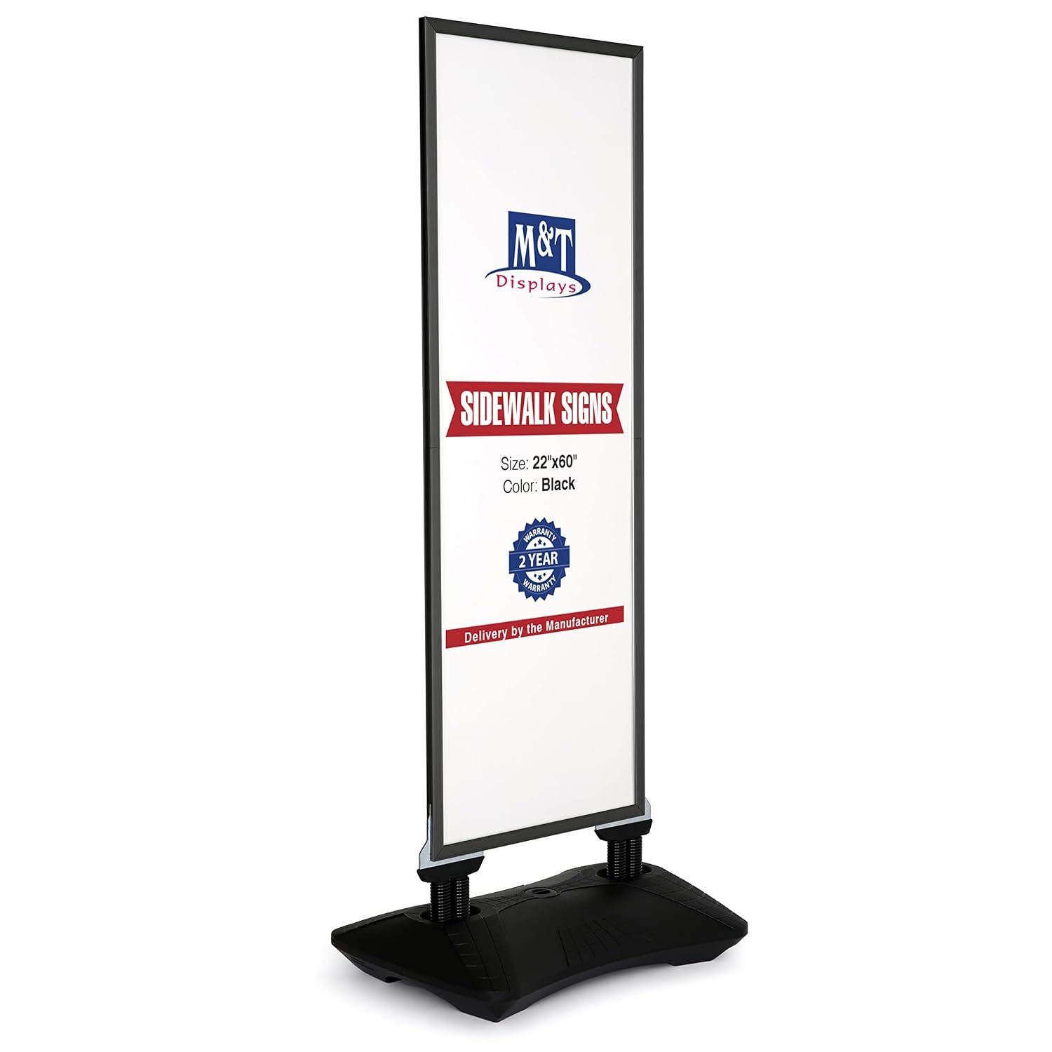 M&T Displays Windpro Slim 22x60 Inch Outdoor Pavement Sidewalk Sign Holder Weather and Wind Resistant Double Sided Black Aluminum Easy Top Loading Slide-In Poster Frame HDPE...