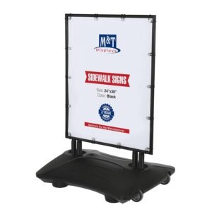 M&T Displays WindPro Weather and Wind Resistant Outdoor Pavement Curb, Sidewalk, Sign Holder for Posters, Aluminum Banner Frame, Durable, HDPE Water Base (Black)