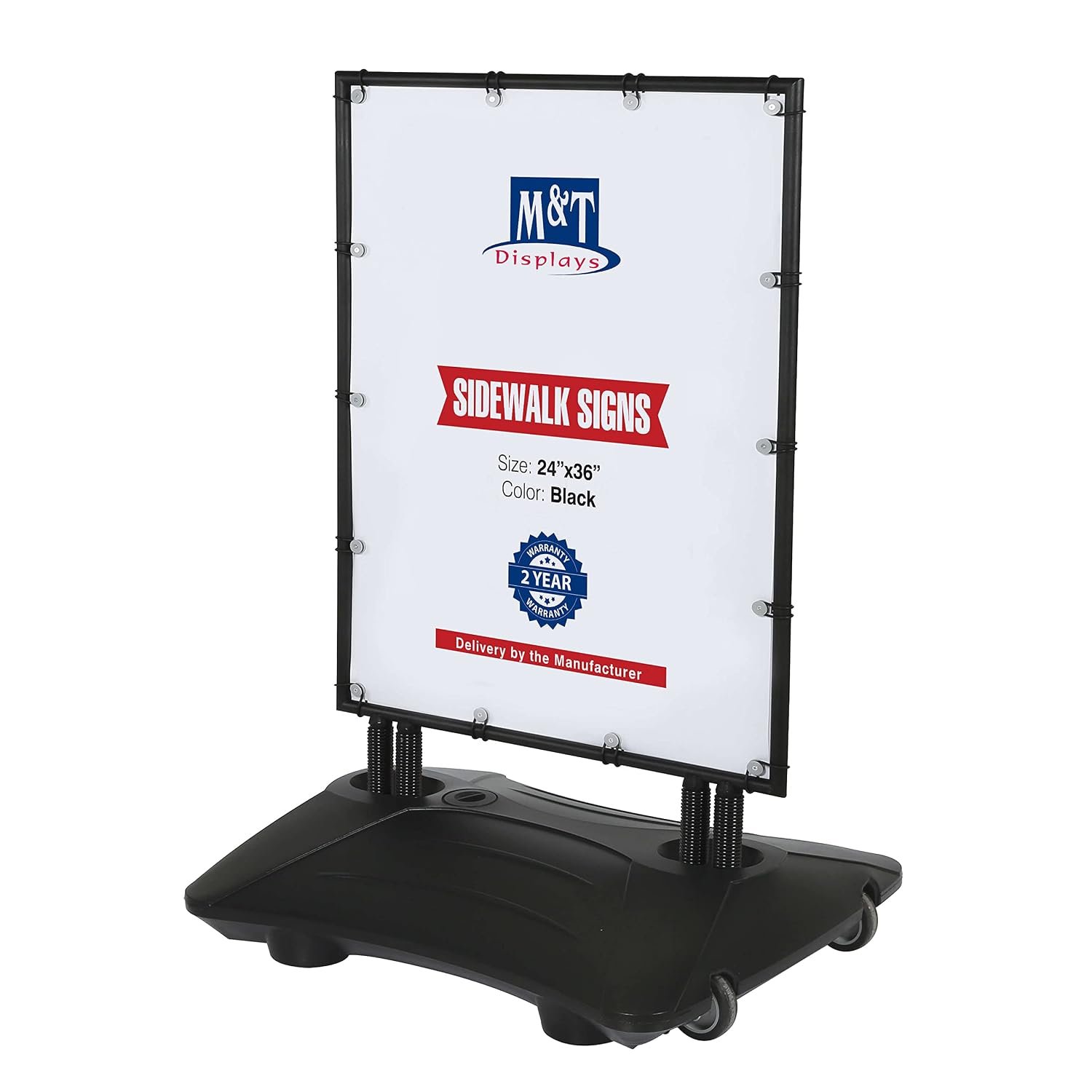 M&T Displays WindPro Weather and Wind Resistant Outdoor Pavement Curb, Sidewalk, Sign Holder for Posters, Aluminum Banner Frame, Durable, HDPE Water Base (Black)