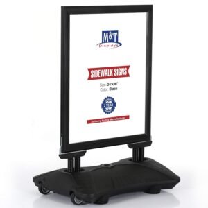M&T Displays WindPro Weather and Wind Resistant Outdoor Pavement Curb Sidewalk Sign Holder for 24x36 Inch Posters Black Aluminum Easy Front Loading Snap Frame Durable HDPE Black...