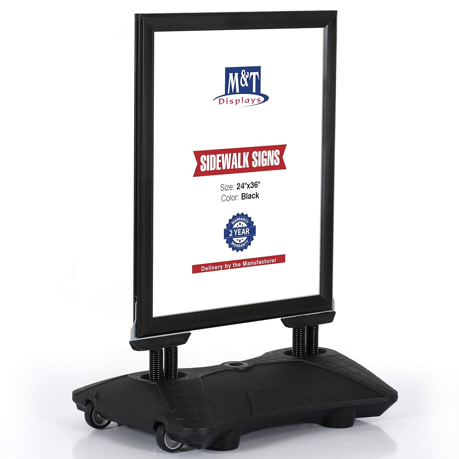 M&T Displays WindPro Weather and Wind Resistant Outdoor Pavement Curb Sidewalk Sign Holder for 24x36 Inch Posters Black Aluminum Easy Front Loading Snap Frame Durable HDPE Black...