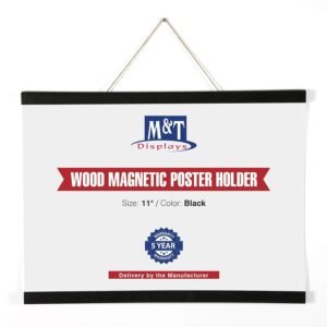 M&T Displays Wood Magnetic Poster Holder 11 inch Black Hanger Frame for Hanging Picture Wall Artwork Canvas Painting Photo World Map Beech Wood for Office Classroom