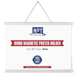 M&T Displays Wood Magnetic Poster Holder 11 inch White Hanger Frame for Hanging Picture Wall Artwork Canvas Painting Photo World Map Beech Wood for Office Classroom