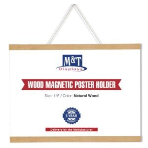 M&T Displays Wood Magnetic Poster Holder 11 inches Natural Wood Hanger Frame for Hanging Picture Wall Artwork Canvas Painting Photo World Map Beech Wood