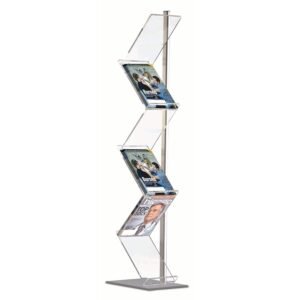 M&T Displays Zig Zag Literature Rack Free Standing Portable Flyer Display Brochure Stand Magazine Holder 6x(8.5x11) Inch Acrylic Shelves Aluminum Single Pole for Trade Show...