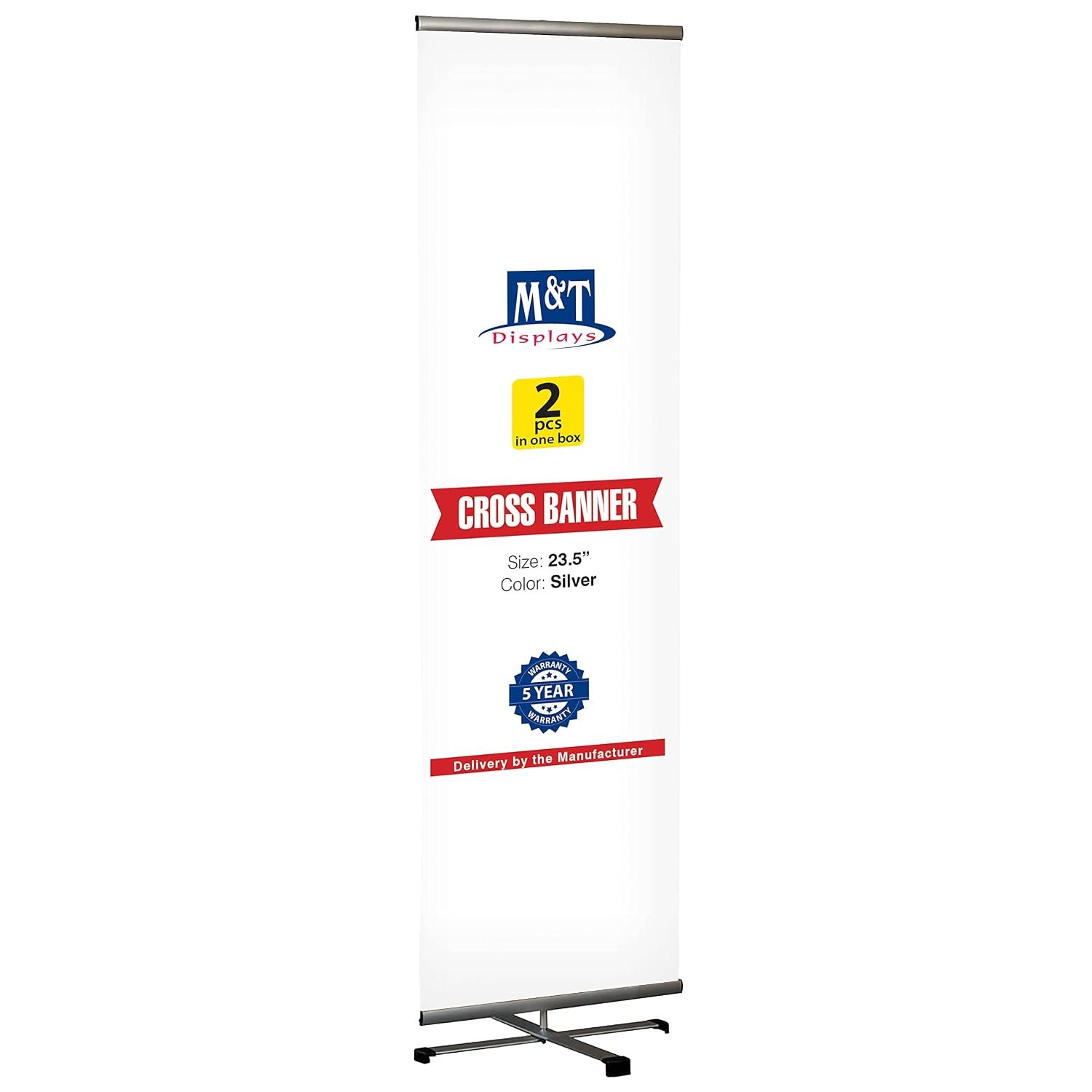 Reusable Banner Travel Display 23.5" Poster Size Silver Anodized Aluminium, Telescopic Pipe adjustable height (Two)