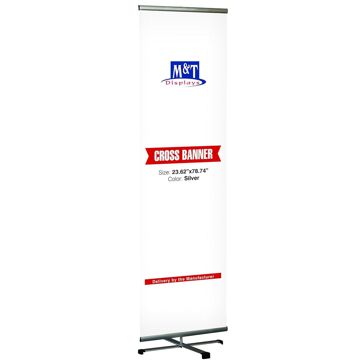 Reusable Banner Travel Display 23.5" Poster Size Silver Anodized Aluminium, Telescopic Pipe adjustable height (One)