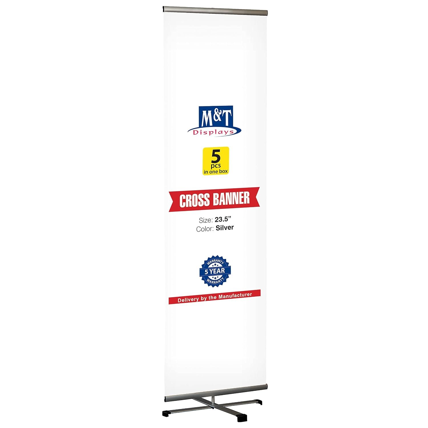 Reusable Banner Travel Display 23.5" Poster Size Silver Anodized Aluminium, Telescopic Pipe Adjustable Height (Five)