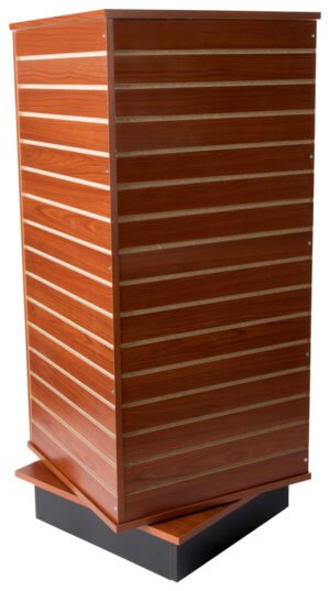 Slatwall Cube Fixture for Floor, 4 Sides, Rotating, Base Wheels - Black