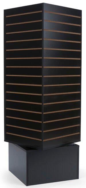 Slatwall Cube Tower for Floor, 4 Sides, Rotating - Black